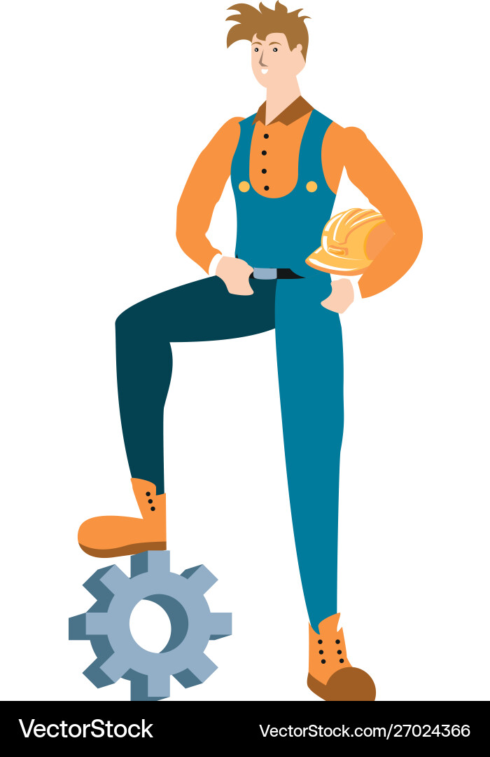 Builder constructor worker with gear character vector image