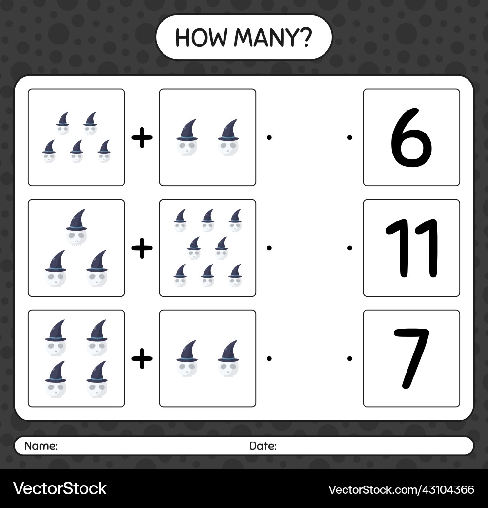 How many counting game with skull worksheet How many counting game with skull worksheet vector image