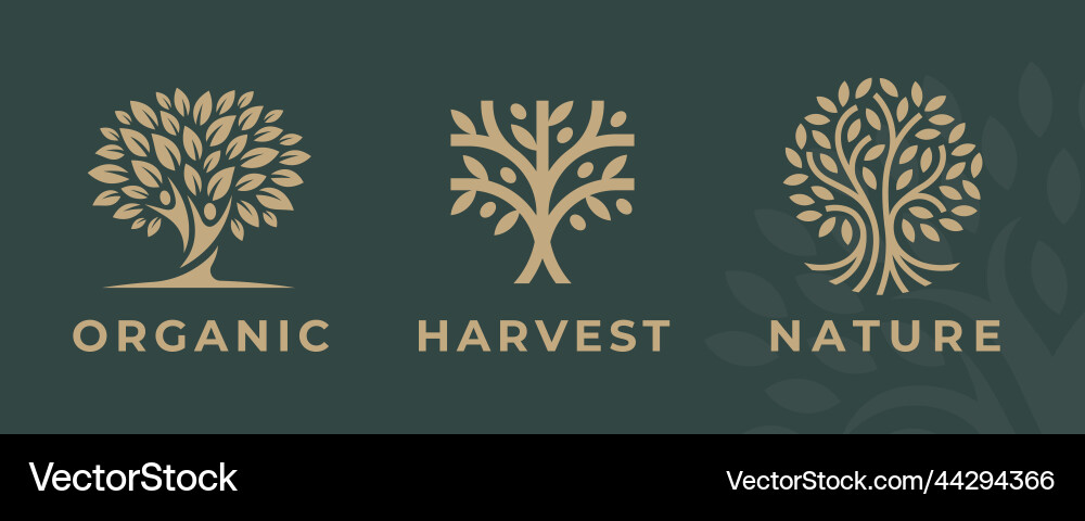 Organic Tree Logo Set Royalty Free Vector Image