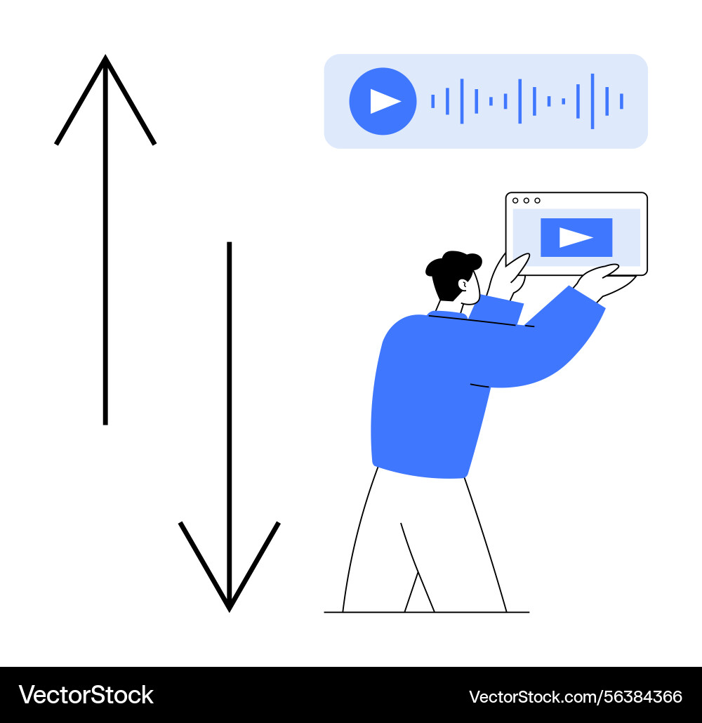 Person uploading media content with interactive Person uploading media content with interactive Vector Image