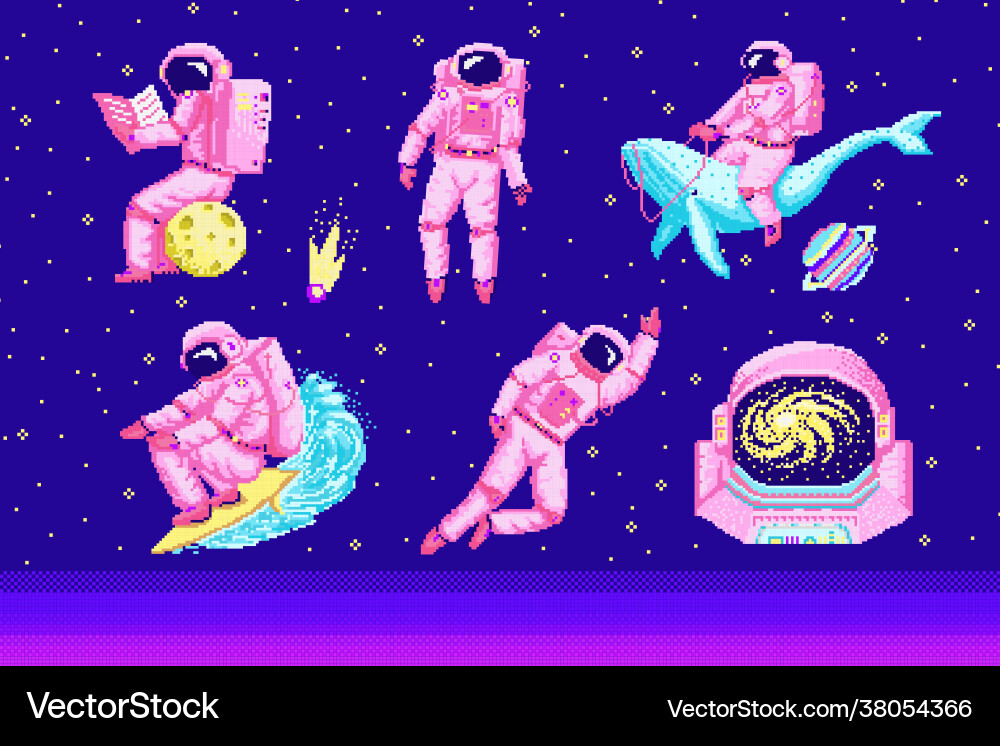 Pixel art astronaut spaceman 8 bit objects space Pixel art astronaut spaceman 8 bit objects space vector image