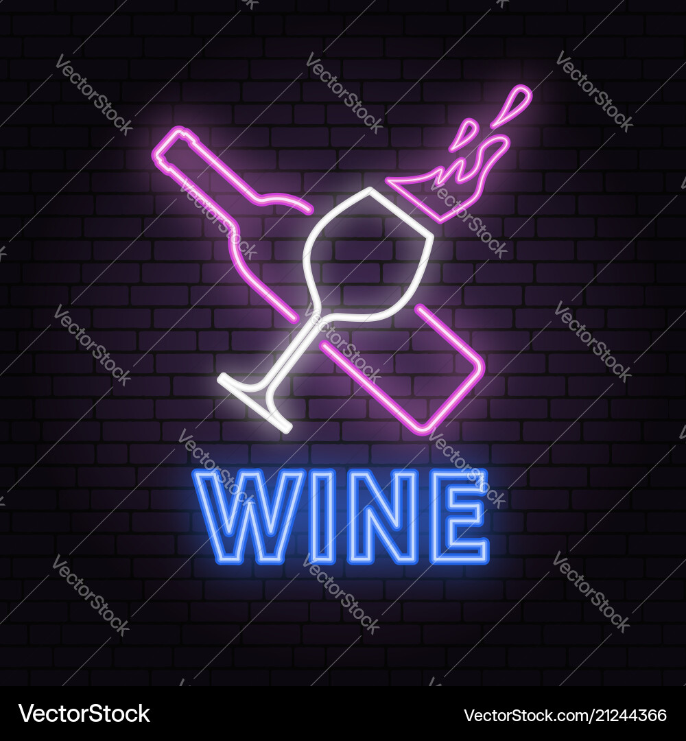 Retro Neon Wein Schild auf Ziegelwand Hintergrund Retro Neon Wein Schild auf Ziegelwand Hintergrund vektorbild