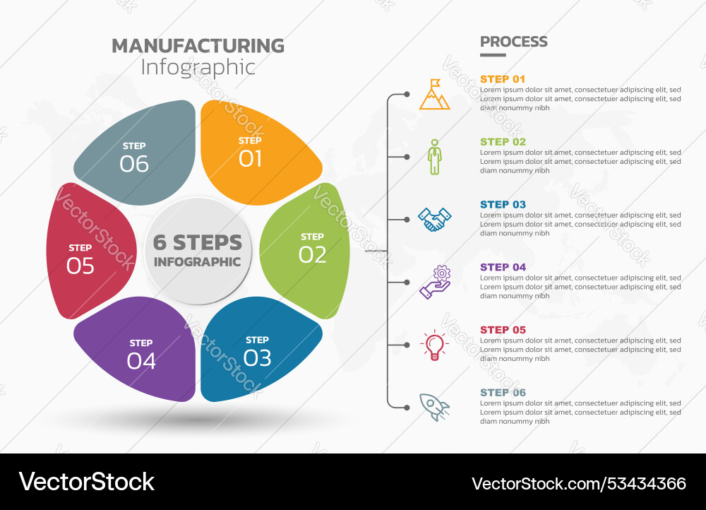 Visual data presentation cycle diagram with 6 Visual data presentation cycle diagram with 6 vector image