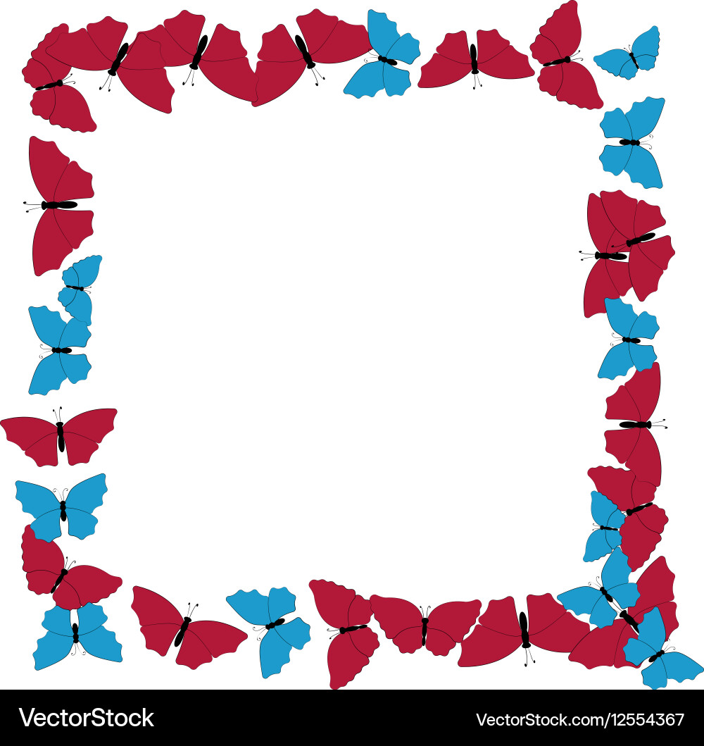 Butterflies frame square pattern border vector image