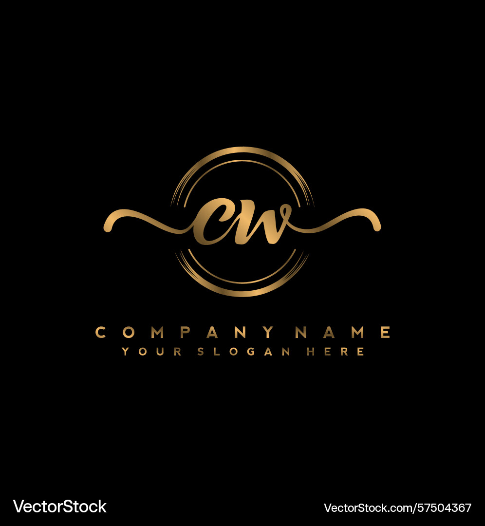 Cw initial handwriting logo with circular wave Vector Image