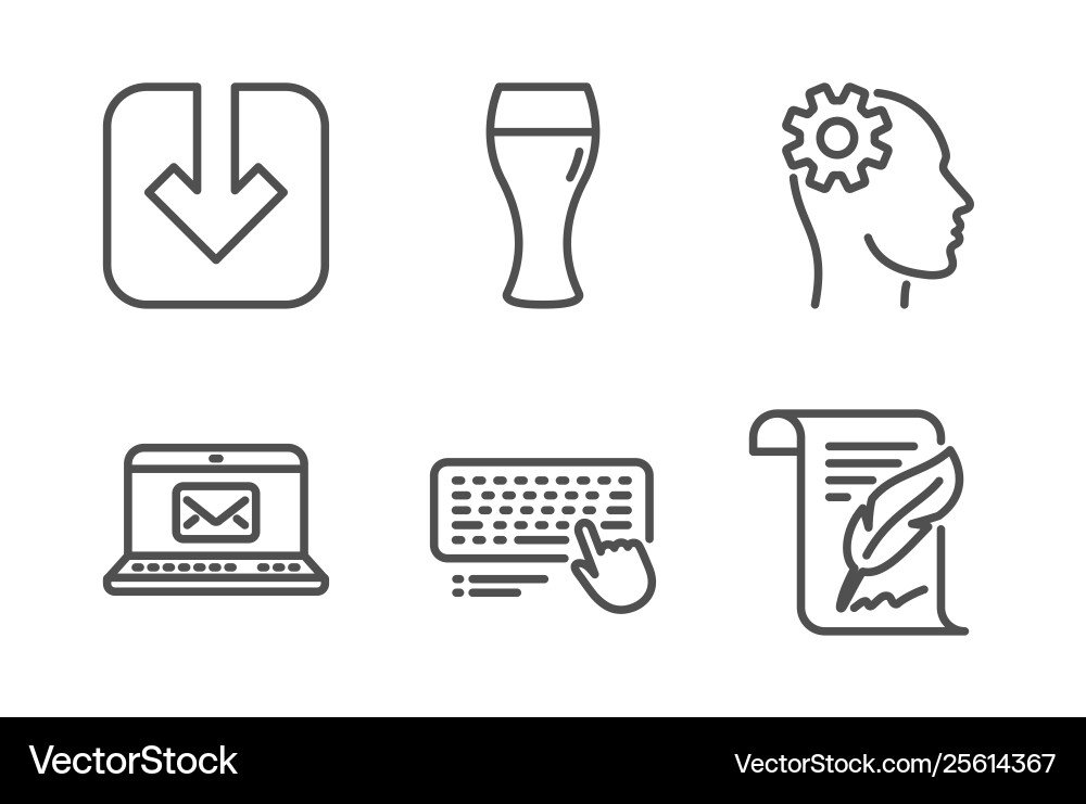 E-mail beer glass and computer keyboard icons set vector image