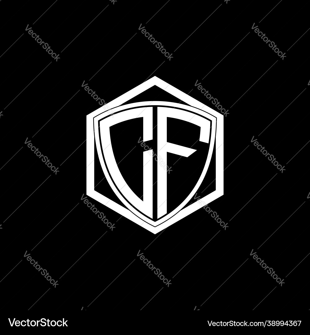 Initial letter c f shield with hexagon frame Initial letter c f shield with hexagon frame Vector Image