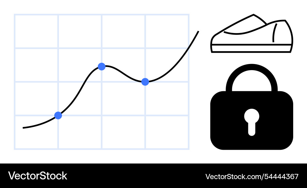 Line graph with data points secure padlock Line graph with data points secure padlock Vector Image