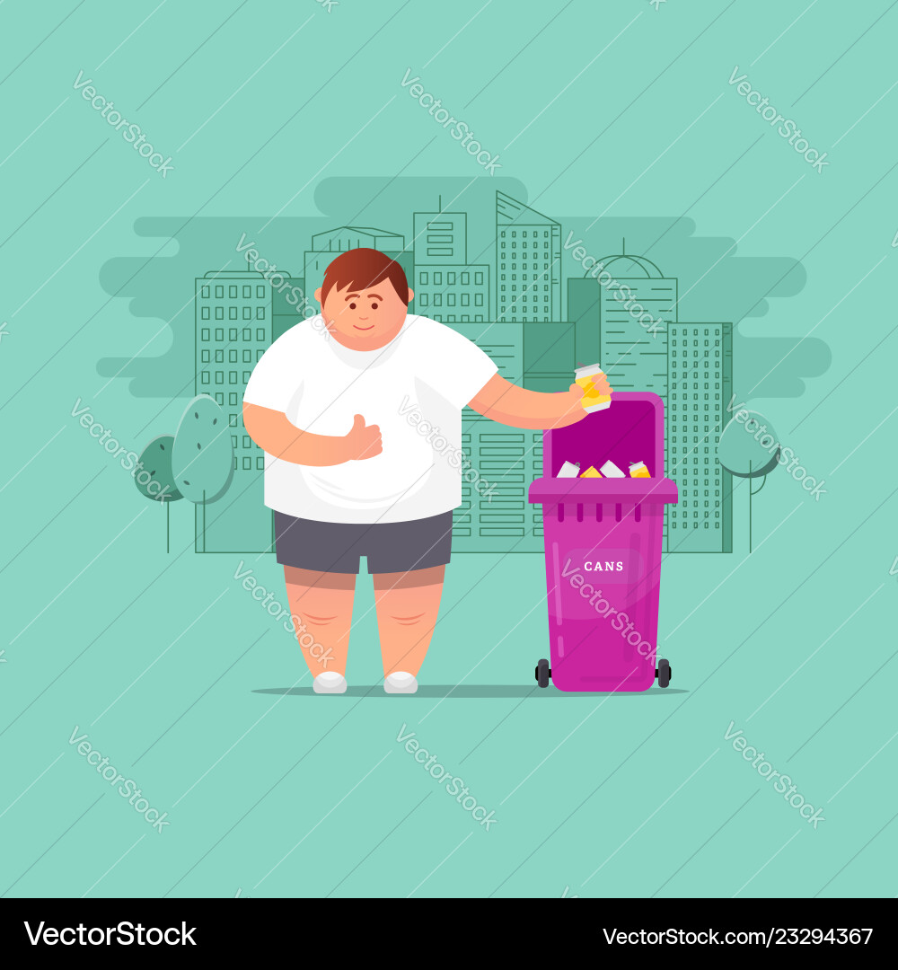 Man throws garbage in the trash Man throws garbage in the trash vector image
