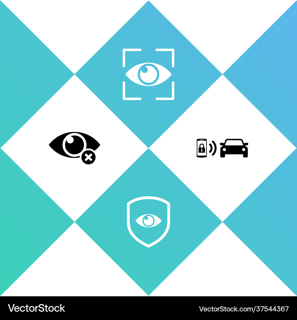Set invisible or hide shield and eye scan Set invisible or hide shield and eye scan vector image