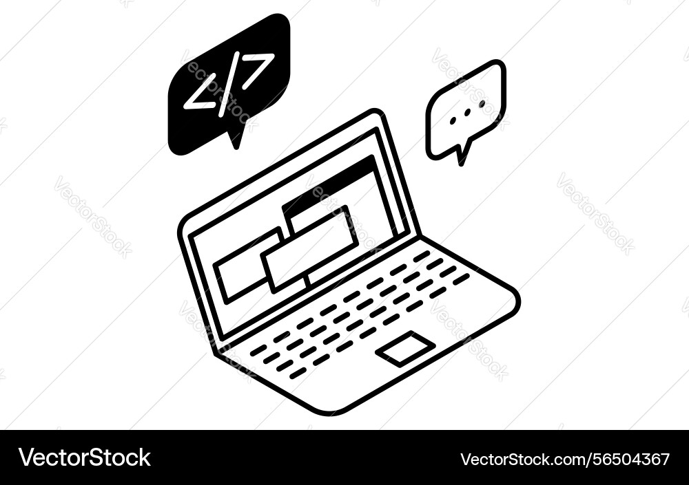 Simple line drawing icon programming on laptop Simple line drawing icon programming on laptop Vector Image