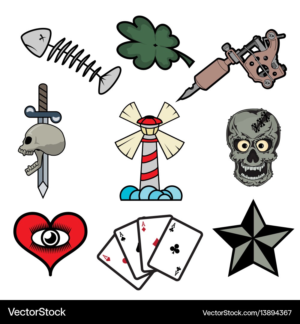 Traditional tattooing style set tattoo old school Traditional tattooing style set tattoo old school vector image