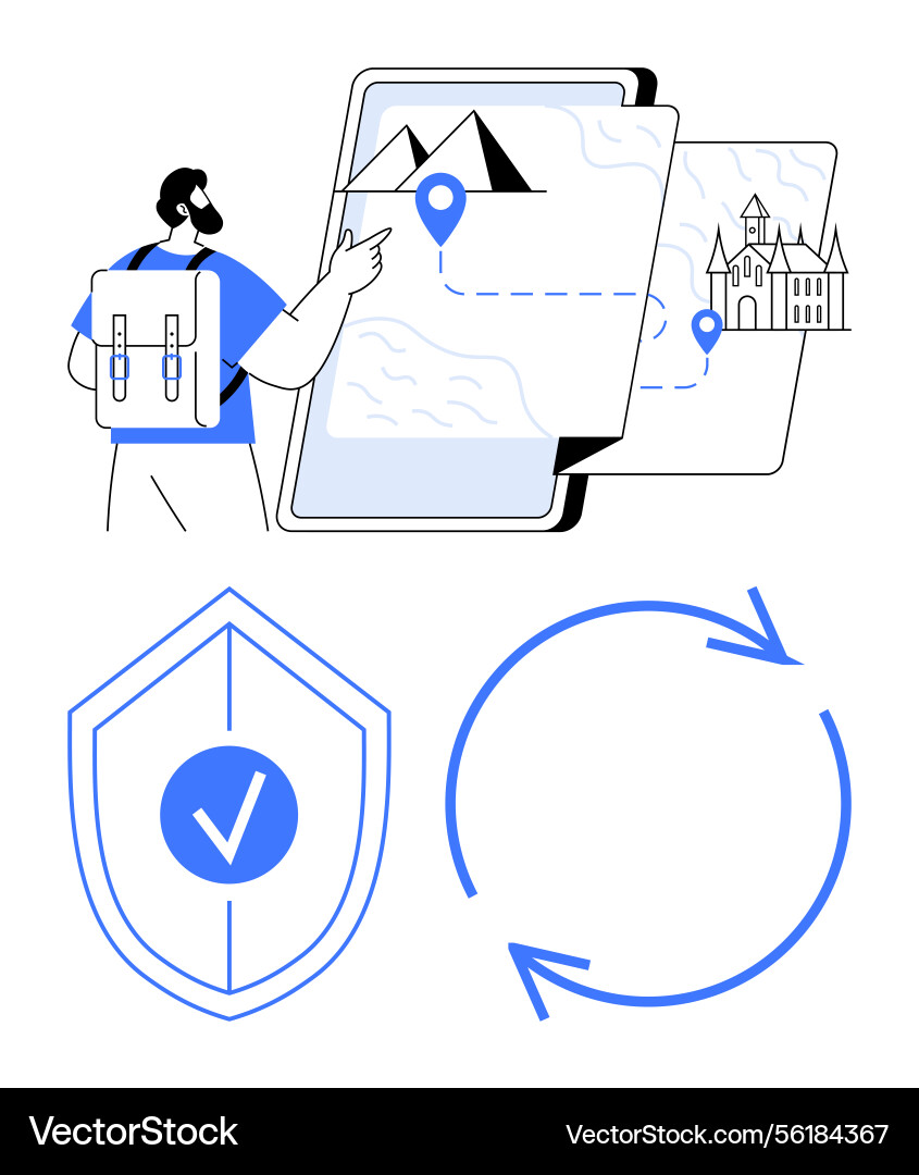 Traveler exploring digital map for navigation Traveler exploring digital map for navigation Vector Image