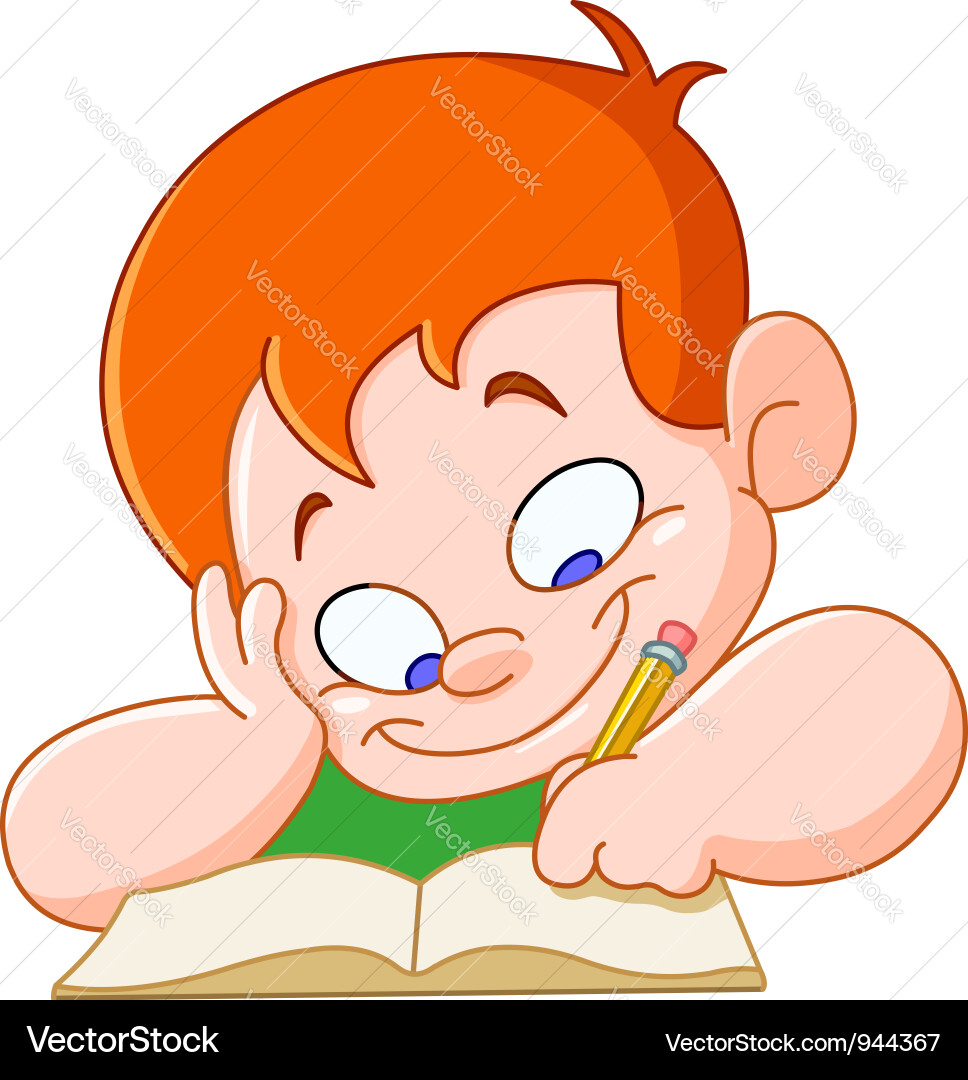 Young Boy Study in Desk vektorbild