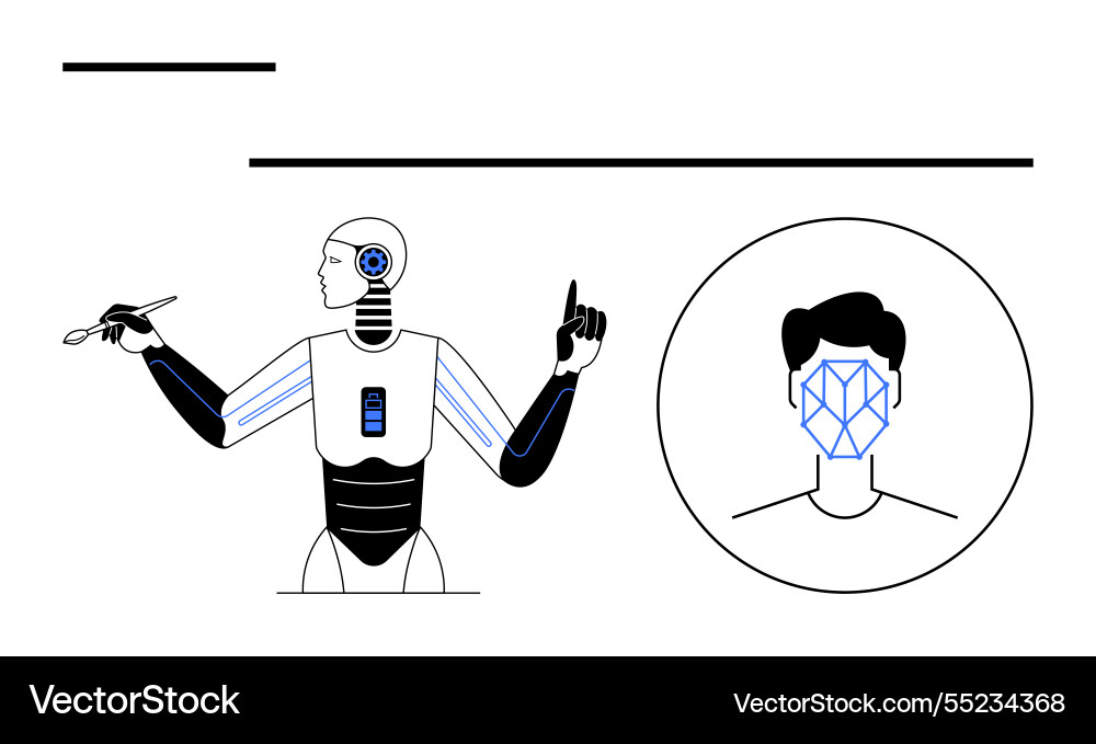 Ai robot performing tasks with face recognition Ai robot performing tasks with face recognition vector image