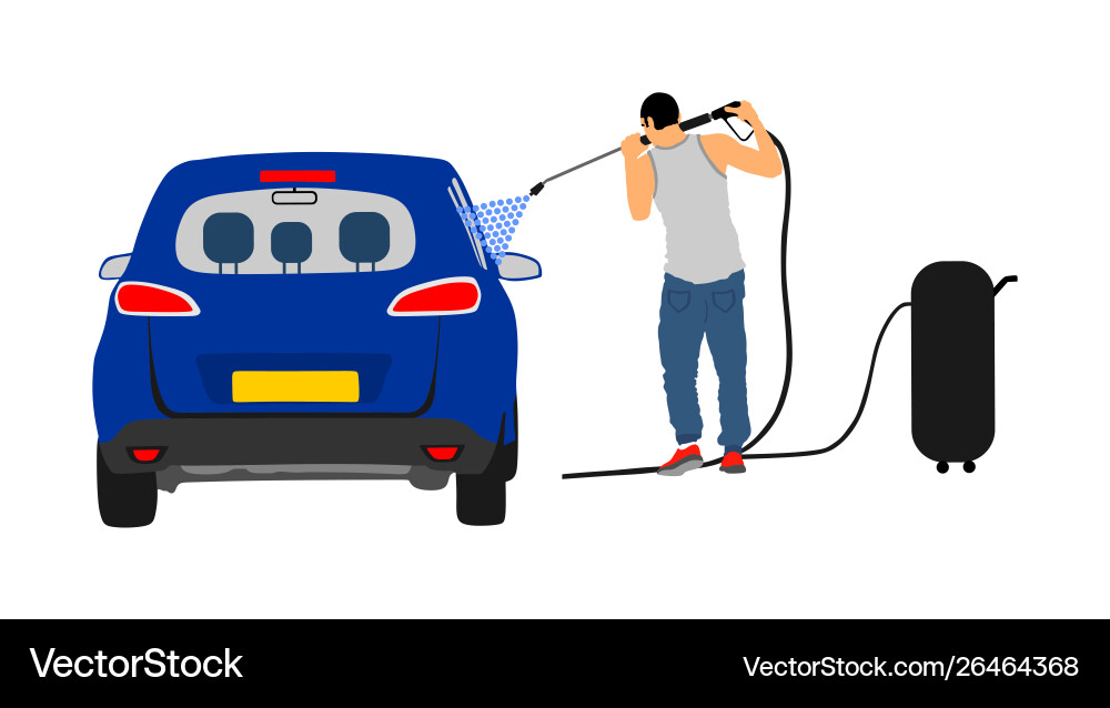 Car wash worker with water gun compressor clean Car wash worker with water gun compressor clean vector image