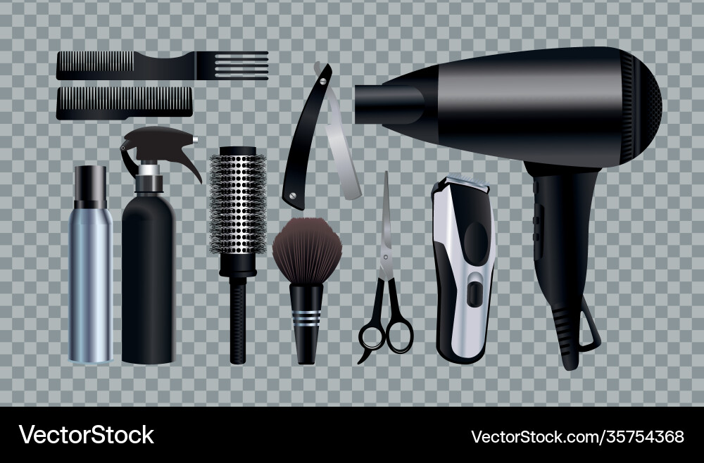 Hairdressing tools equipment icons in gray Hairdressing tools equipment icons in gray vector image