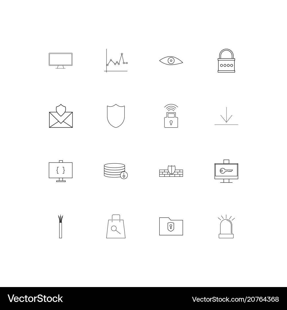 Internet security linear thin icons set outlined Vector Image