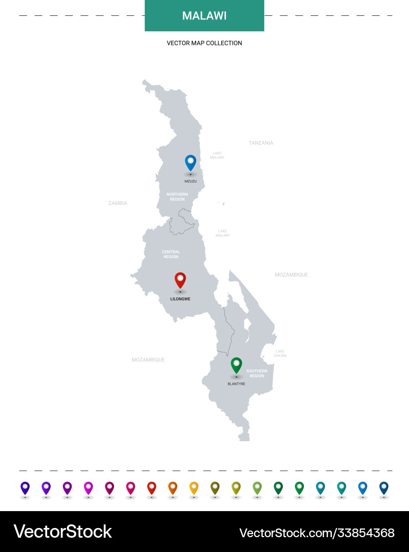 Malawi map with location pointer marks vector image