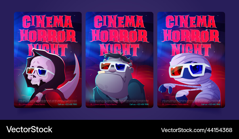 Nacht Horrorfilme Flyer mit lustigen Monstern Nacht Horrorfilme Flyer mit lustigen Monstern vektorbild