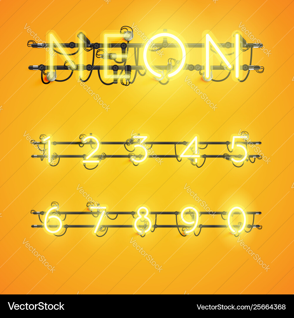 Realistic neon font with wires and console Vector Image