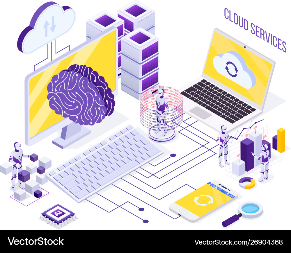 Robotic automation isometric concept vector image