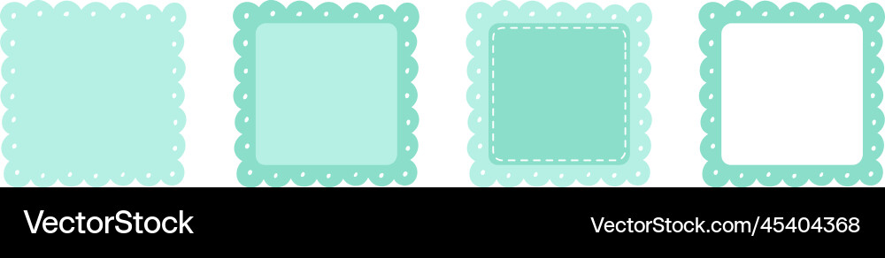 Scalloped edge stitched square badge set simple Vector Image
