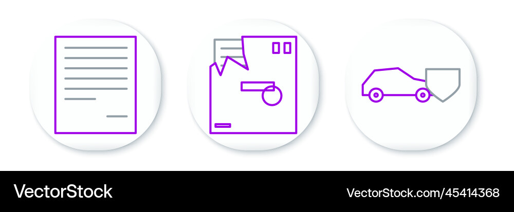 Set line car with shield document and ordered Set line car with shield document and ordered vector image