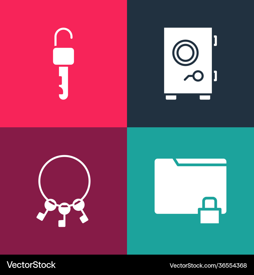Set pop art folder and lock bunch keys safe Set pop art folder and lock bunch keys safe vector image