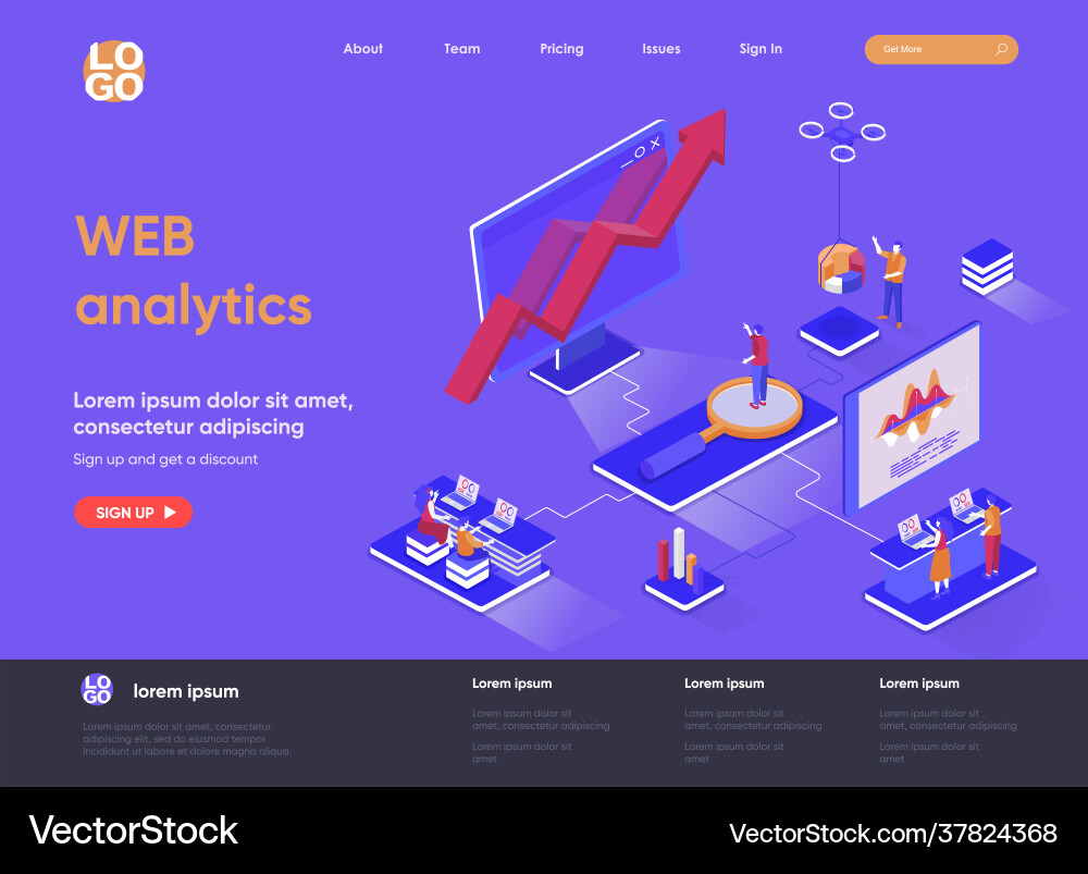 Web analytics isometric landing page vector image