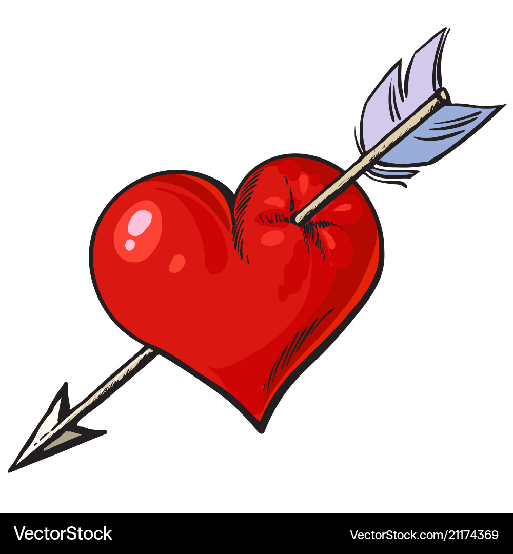 Cartoon red heart pierced by an arrow vector image