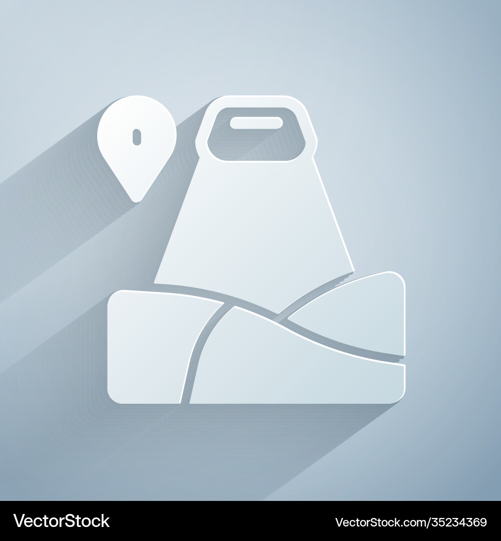 Paper cut map pointer with mountain icon isolated Paper cut map pointer with mountain icon isolated vector image
