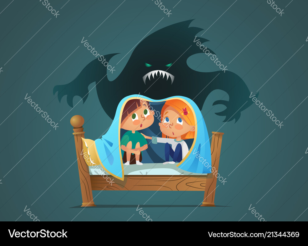Scared Children Hiding from Ghost Vector Image