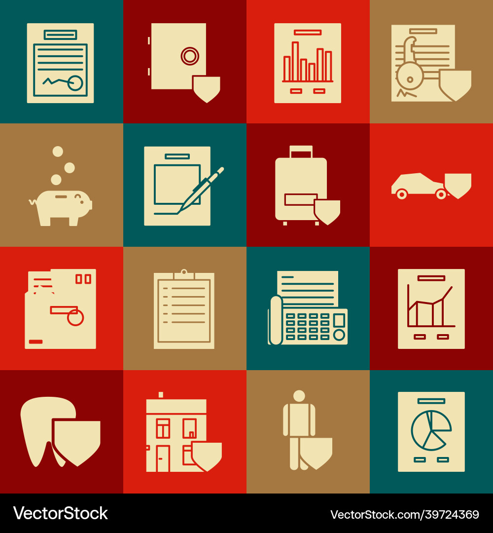 Set document with graph chart car shield blank Set document with graph chart car shield blank vector image