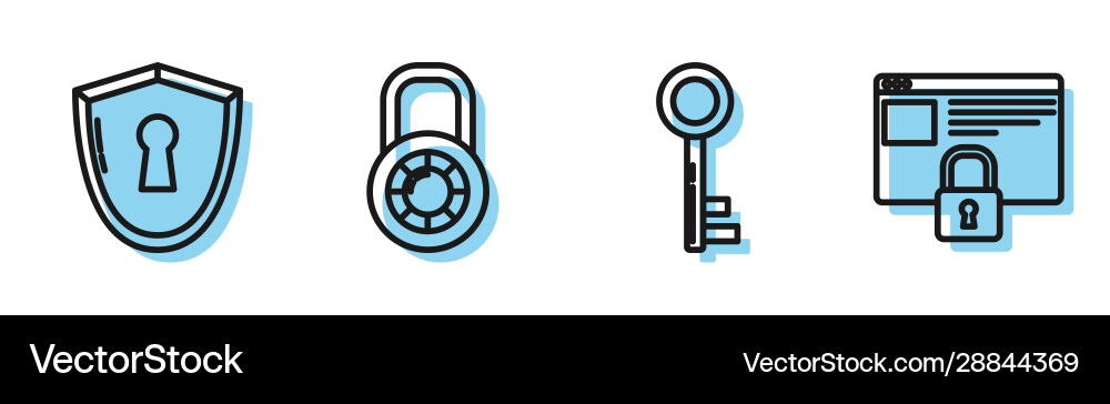 Set line key shield with keyhole safe vector image
