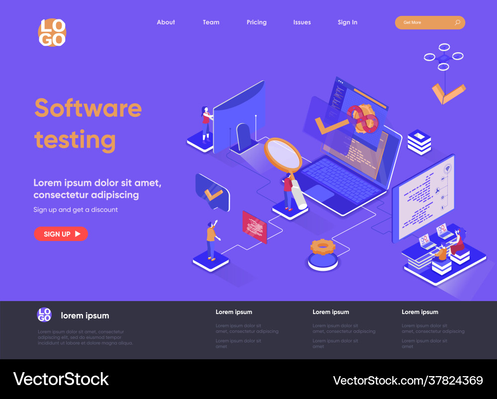 Software Testing Isometric Landing Page vector image