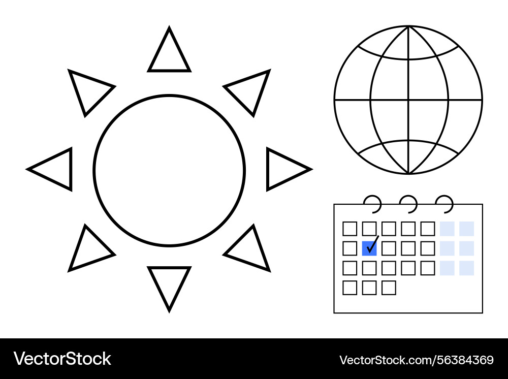 Sun global access and calendar with date Sun global access and calendar with date vector image