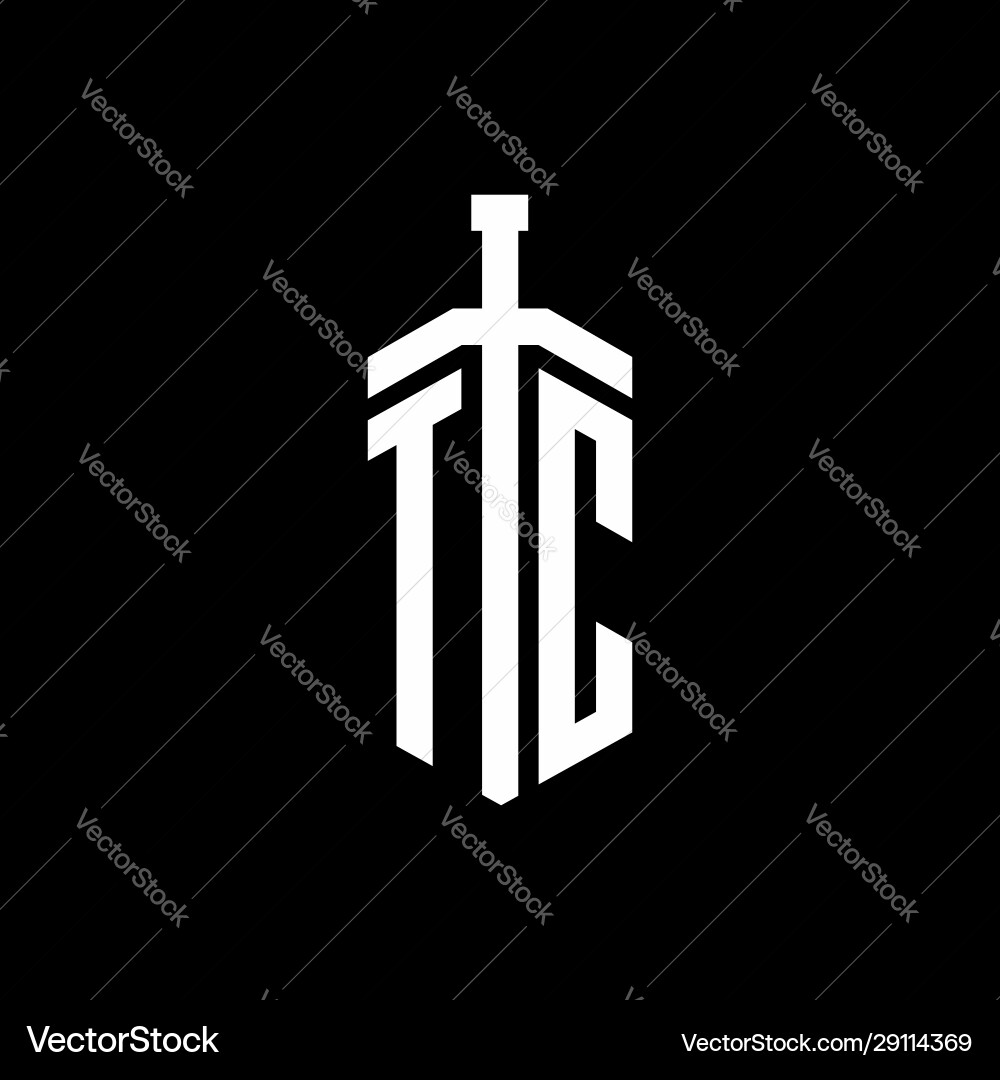 Tc logo monogram with sword element ribbon design vector image