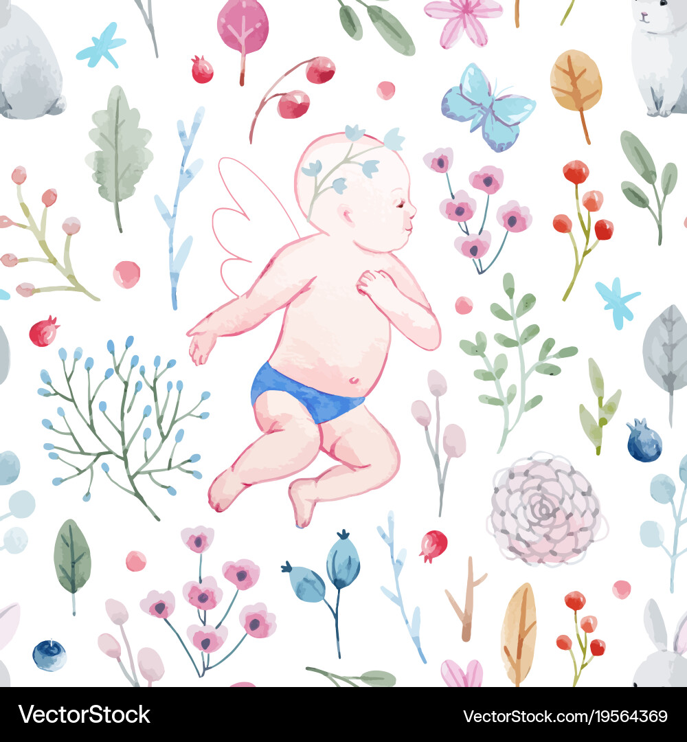 Watercolor Floral Baby Pattern Vector Image