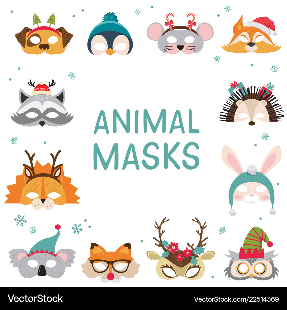 Winter Animal Masks & Christmas Props Vector Image