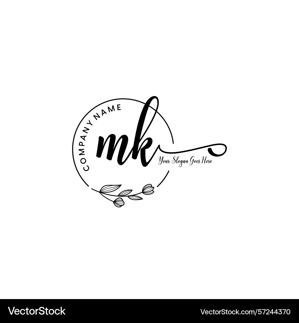 Elegant mk initial logo design with botanical Vector Image