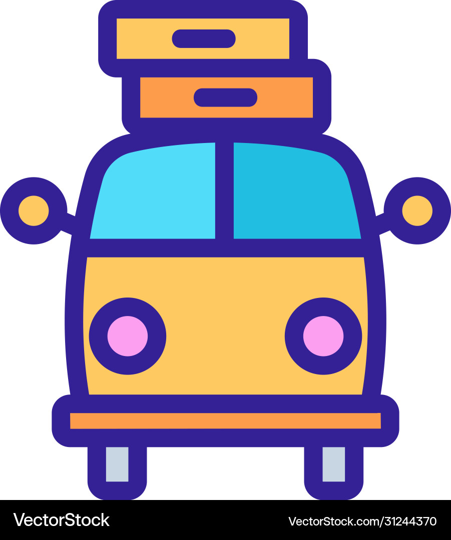 Loaded with suitcases up bus front view icon Loaded with suitcases up bus front view icon Vector Image