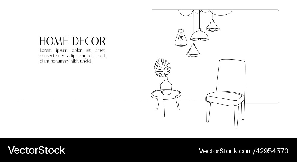 One continuous line drawing of chair and table One continuous line drawing of chair and table vector image
