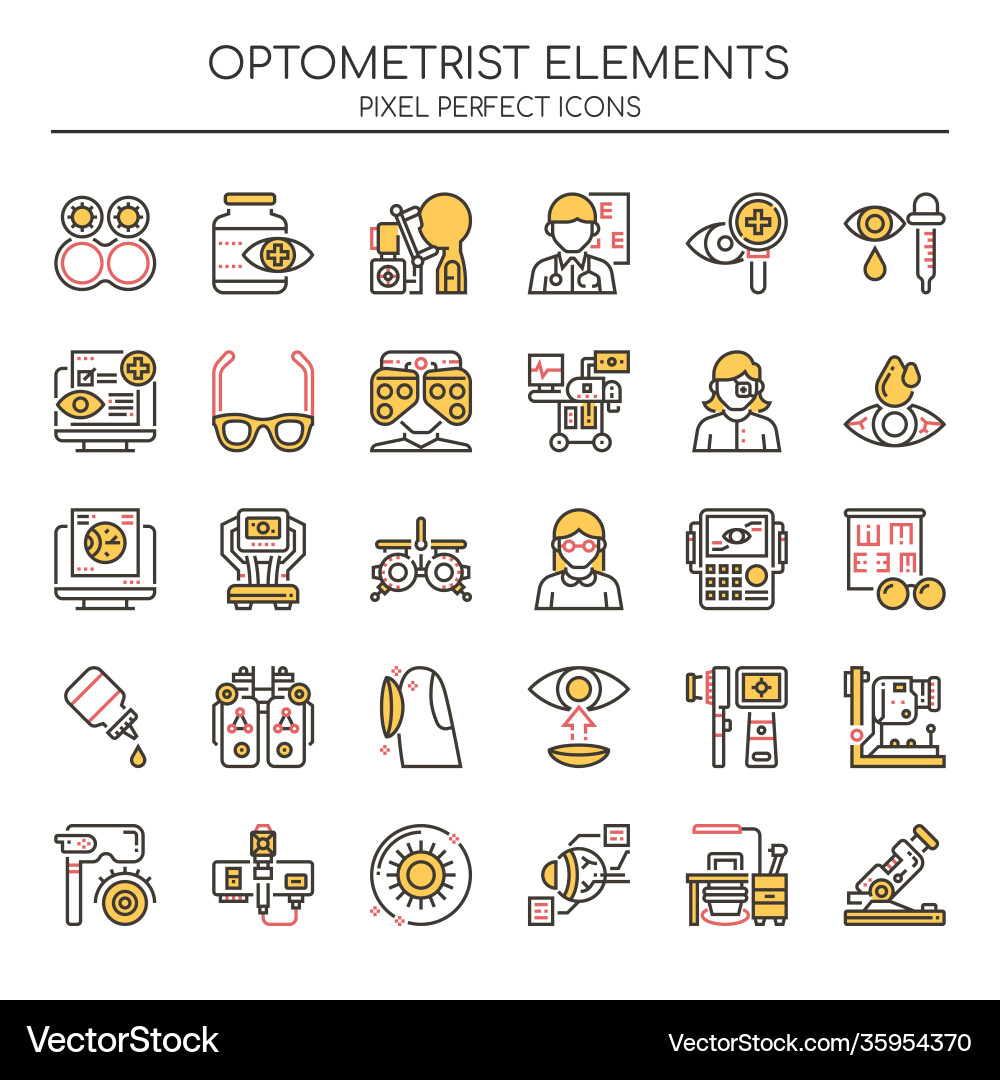 Optometrist elements thin line and pixel perfect Vector Image