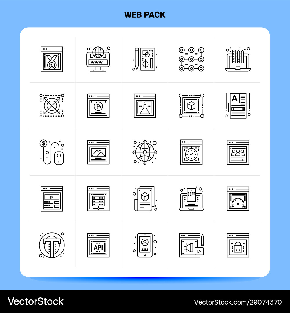 Outline 25 web pack icon set line style design Outline 25 web pack icon set line style design vector image