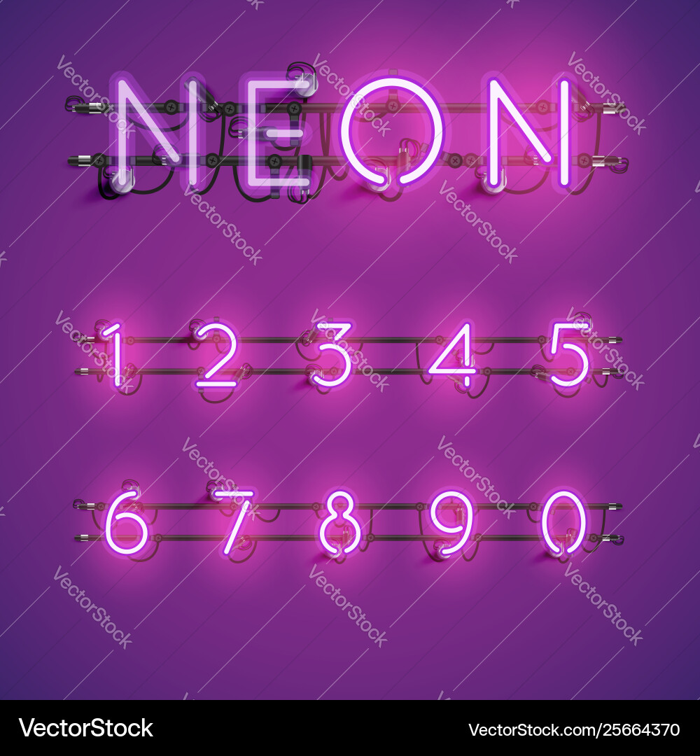 Realistic neon font with wires and console Vector Image
