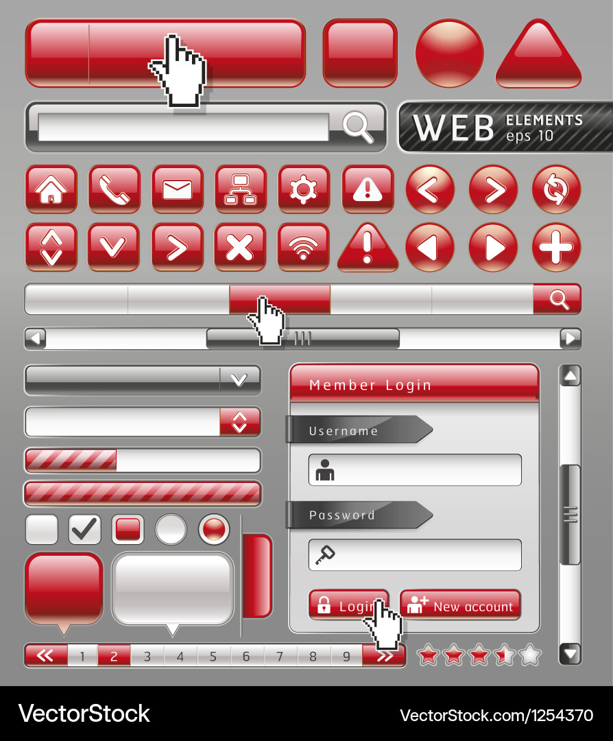 Red Button Icon - Website App UI vector image
