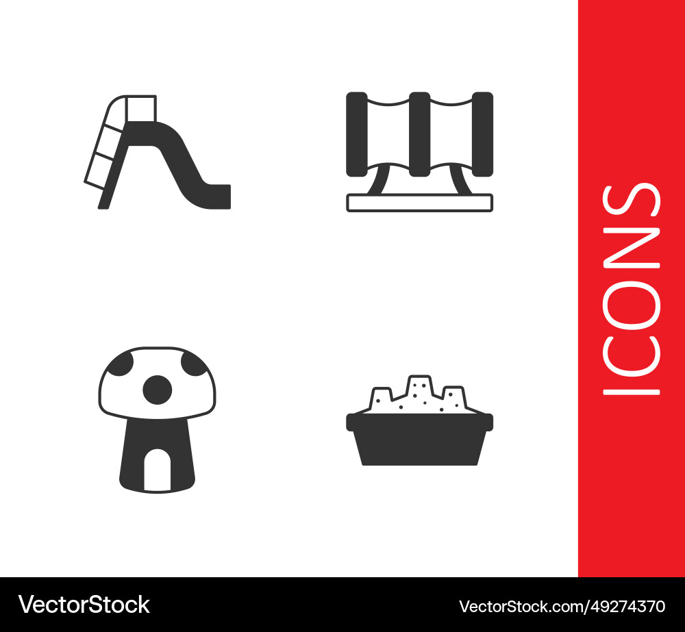 Set sandbox with sand slide playground mushroom Set sandbox with sand slide playground mushroom Vector Image