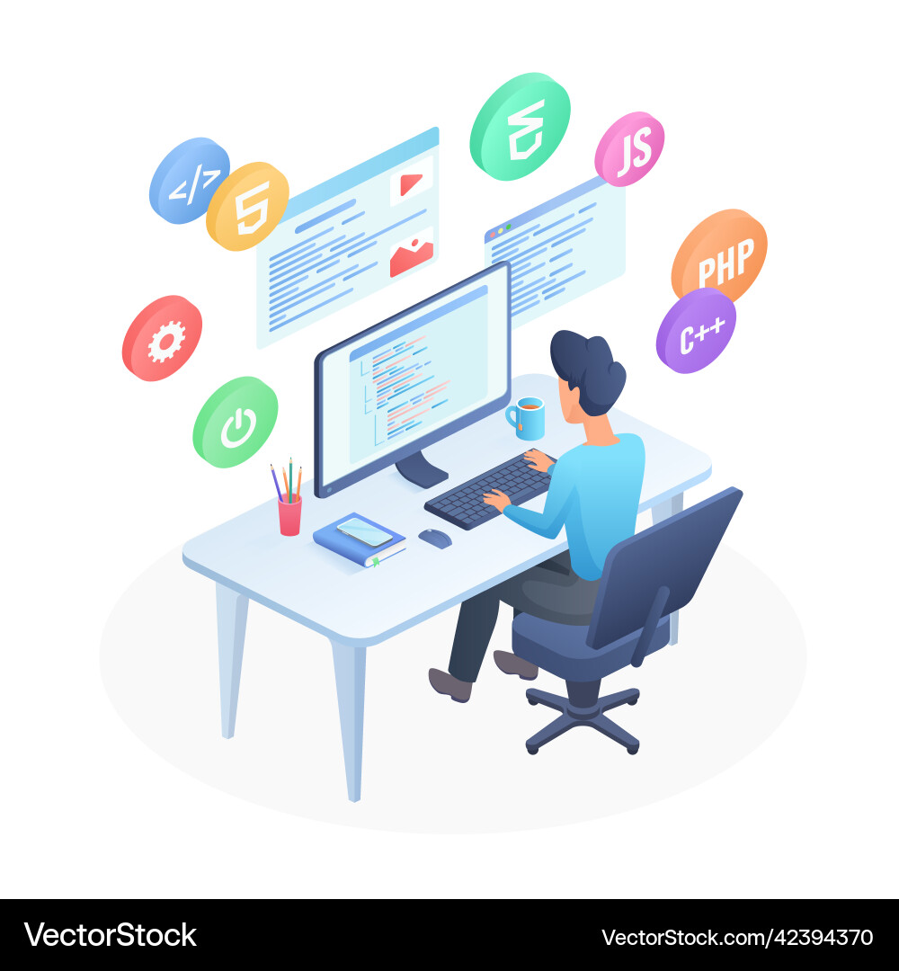 Software engineer developer coding computer vector image