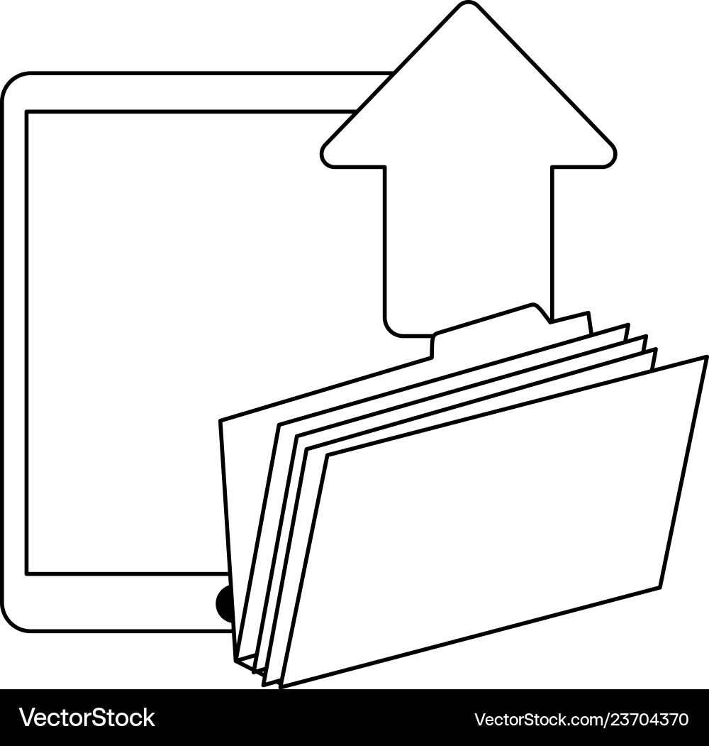 Tablet uploading folder with document black Vector Image